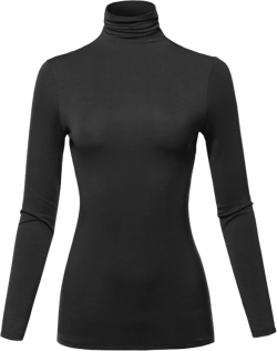 SSOULM Women's Slim Lightweight Long Sleeve Pullover Turtleneck Shirt Top with Plus Size Small Stt023_black