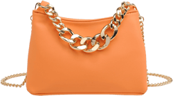 Yume Faux Leather Chain Crossbody Bag, Tangerine | Eloquii