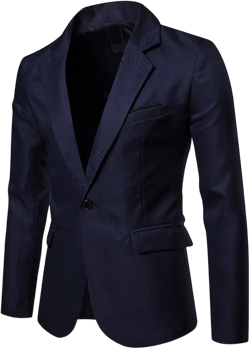 Mens Casual Slim Fit Suit Jacket 1 Button Daily Blazer Jacket Lightweight Business Sport Coat Tops Medium Navy Blue 3