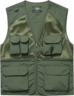 Flygo Men's Utility Cargo Fishing Vest Summer Outdoor Lightweight Work Photo Vest with Pockets(ArmyGreen-M)