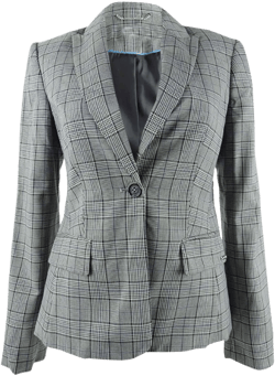 Calvin Klein Women's Plaid One-Button Blazer (0, Steel Blue Multi)