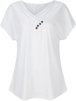Womens Summer Tops Dressy Casual Sexy V Neck Button Down Blouses Trendy Pleated Short Sleeve T Shirt Color Block 16#white Medium