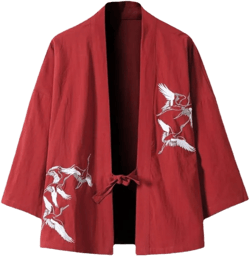 Japanese Kimono Robes Traditional Crane Print Haori Cardigan Yukata Jackets Hip Hop Streetwear for Men Women (red,XXL,mens,US,Alpha,Adult,Unisex,XX-Large,Regular,Regular)