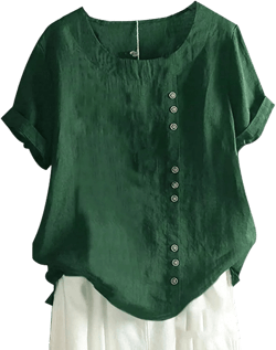 Yeokou Women Cotton Blend Crew Neck Short Sleeve Basic Tunic Tee Shirts Tops Blouse Medium Green