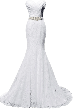 SOLOVEDRESS Women's Beaded Pleat Lace Wedding Dress Mermaid Bridal Gown with Sash 0 White