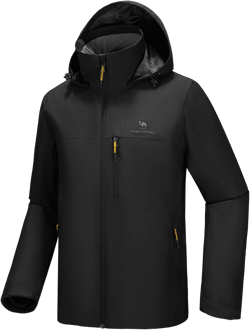CAMELSPORTS Men's Waterproof Softshell Jacket Lightweight Hooded Raincoat with Zipper Pockets for Outdoor Hiking