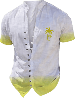 ZYXTIM Mens Hawaiian Tropical Shirts Coconut Tree Print Short Sleeve Button Down Summer Beach Tops Fashion Textured Big&Tall F-yellow Small