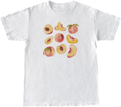 Vintage Peaches Printed Graphic Tees Summer Women Cute Short Sleeve Summer T-Shirt Fruit Shirt Aesthetic Tops