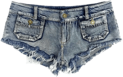 Womens Skinny Short Cut Off Denim Ripped Jeans Hot Pants Medium Blue