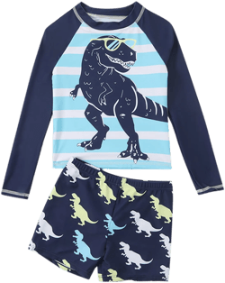 BJUTIR Long Sleeve Cartoon Printed Polyester Swimsuit Set (Toddler Boy's)