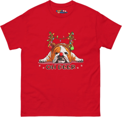 Christmas "Oh Deer" English Bulldog Unisex Tee | Red & White Colored