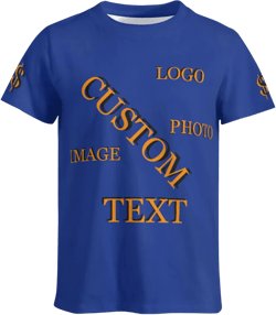 Custom T Shirts, Personalized Your Own Crewneck Tee Shirt, Customized Design Image/Text/Photo Cotton Men Women- Black Deep Blue 6X-Large