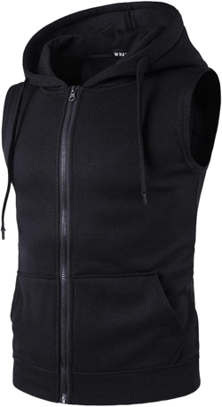 Men's Sleeveless Hoodie Vest Jacket Big and Tall Brushed Fleece Zip-up Bodybuilding Cardigan T Shirts Muscle Gym Hoodies Large Black