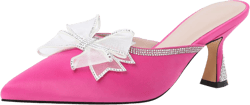 AUMOTED Women Kitten Heel Mules Rhinestone Bow Sandals Pointed Toe Heeled Mule Slip On Low Heels Slipper Glitter Mesh Wedding Bridal Shoes 2.5 Inch 12.5 Satin Hot Pink