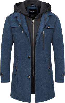 CREATMO US Men's Classic Pea Coat Wool Blend Trench Coat Windproof Business Overcoat With Detachable Hood Medium Navy Blue