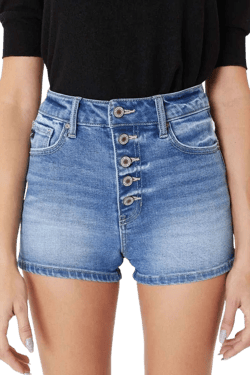 Kan Can Women's High Rise 5-Button Front Closure Shorts - KC7159