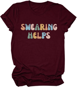 Swearing Helps Tshirt Funny Saying Shirts for Women Novelty Sarcastic Tshirts Graphic Tees Summer Short Sleeve Tops X-Large Wine Red