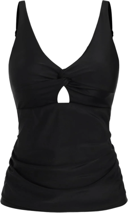 ZAFUL Tankini Tops for Women Twist Front Tummy Control Bathing Suit Tops Swim Tank Top No Bottom XX-Large 1-black