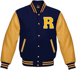 Varsity Jacket Baseball Letterman Bomber Riverdale Archie Navy blue Wool Genuine Golden leather sleeves Small Navy Blue