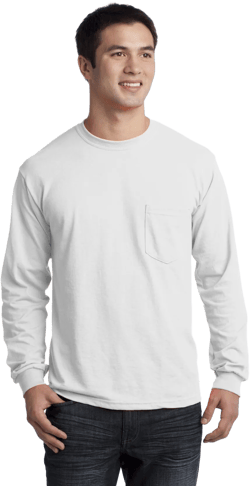 Gildan Men's 100 Percent Cotton Long Sleeve T-Shirt with Pocket. 2410