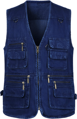 Locachy Men's Summer Outdoor Work Safari Hiking Travel Photo Fishing Vest with Pockets X-Large Denim Blue