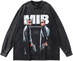 Men Long Sleeve Shirt Washed Long Sleeve T-shirt Men and Women Distressed All-Matching