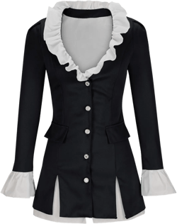 Women Deep V Neck Ruffled Long Sleeve Victorian Steampunk Blazer Dress Vintage Medieval Renaissance Blazer Jackets Black