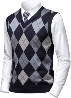 Mens Thick Argyle Sweater Vests Classic V-Neck Knitwear Sleeveless Pullover Autumn Winter Warm Tank Tops Small Navy Blue