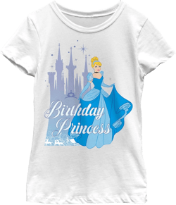 Disney Princess Cinderella Bday Prin Girl's Solid Crew Tee Small White