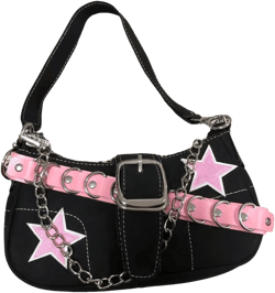 Y2K Aesthetic Shoulder Purse Handbag Women Hajaruku Star Bags Punk Chain Belt Canvas Purse Small Hobo Bag Y2K Stuff (Black Pink) : Clothing, Shoes & Jewelry