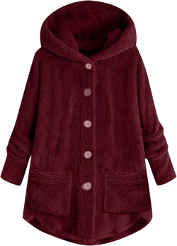TWGONE Winter Warm Jackets for Women Fuzzy Fleece Hooded Coats Outerwear Plush Hoodies with Pocket 3X-Large 2-wine