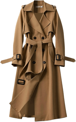 Miyaomn Fall Fashion Long Trench Coats for Women Dressy Office Double-Breasted Notch Lapel Jacket Classic Outerwear with Belt Medium Khaki