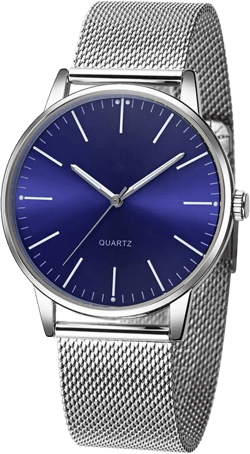 SENRUD Men's Watch Ultra-Thin Minimalist Stainless Steel Mesh Strap Fashion Casual Waterproof Wrist Watch for Men Silver blue