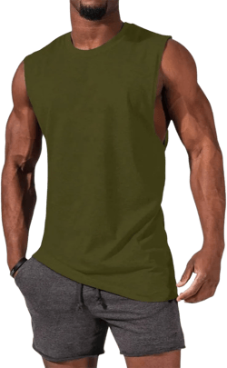 Mens Workout Sleeveless Shirts Cotton Casual Tank Tops Muscle Gym Cut Off T-Shirts Small Army Green