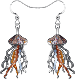 NEWEI Funny Enamel Whale Octopus Jellyfish Shark Earrings Seahorse Dangle Beach Jewelry for Women Hawaiian Gifts Brown