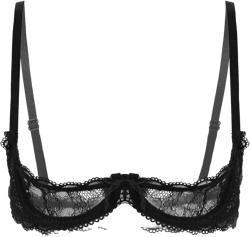 easyforever Womens Lingerie Sheer Lace 1/4 Cups Bustier Pearl Trimmed Underwired Push Up Shelf Bra Top X-Large Black Type F