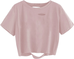 Avanova Women Distressed Loose Crop Top Oversized Short Sleeve Ripped Tee Shirt at Amazon Women’s Clothing store