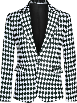 Lars Amadeus Argyle Blazer for Men's Slim Fit Checked Formal Business Plaid Sports Coat Large Black White