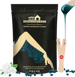 2.5lb Lifestance Hard Blue Brazilian Bikini Wax Kit with 30 Applicators - Pearl Wax Beads for Face, Body, Legs - For Women and Men Jasmine-Green 2.5LB