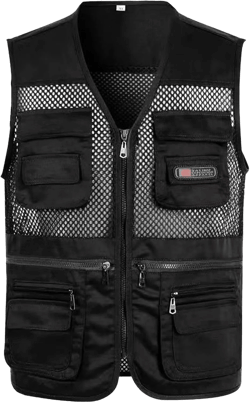 Men's Fishing Vest Lightweight Outdoor Work Mesh Breathable Openwork Multi-Pockets Military Shooting Waistcoat 4X-Large 1e-black