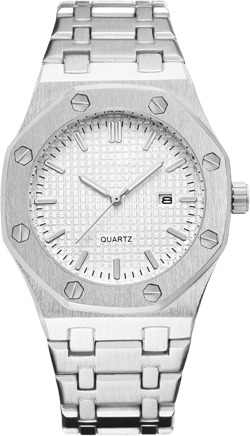 BARAMON Men's Watches, Royalty Stainless Steel Quartz Movement Date Male Clock Waterproof Luminous Hands Casual Business Wrist Watches for Men Silver