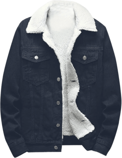 Men's Winter Coat: Fleece Lined Denim Jacket with Pockets, Big & Tall Sizes, Multicoloured