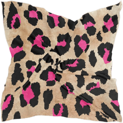 Womens Neck Scarf Pink Leopard Pattern on Brown Head Scarf 23 inch Small Square Silk Like Kerchief Bandana