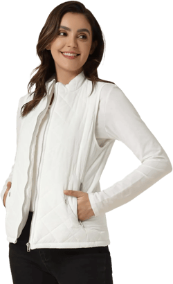 Allegra K Women's Puffer Vest Stand Collar Lightweight Gilet Quilted Zip Vest X-Large White