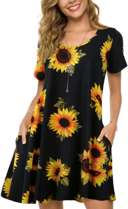 ZENNILO Plus Size Casual T Shirt Dresses for Women Flowy Swing Tunic Dress Pockets A-sunflower27 Large