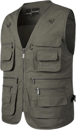 Men's Outdoor Fly Fishing Vest Multi Pockets Hunting Vest Photography Lightweight Travel Vest Jacket Small A-gray