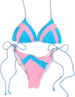 Ladies Swimsuit Colorblock Print Bikini Swimsuit