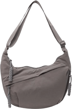 Nylon Crossbody Bags for Women, Trendy Medium Crescent Bag, Lightweight Woman Over Shoulder Purse with Zipper Grey