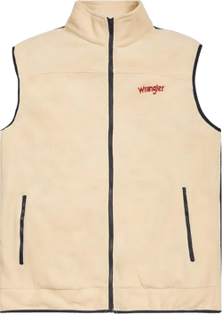 Wrangler Men's Big and Tall Polar Fleece Zip Up Sleeveless Vest Lt Beige/Navy 5X