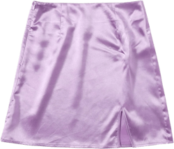 WDIRARA Women's Summer Solid Split Hem Zip Back Mini Workwear Skirt Small Satin Purple